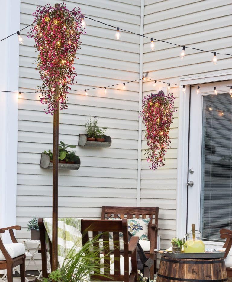 RECUTMS 4Pcs Fake Ferns Artificial Hanging Plants with 30 LED Lights Ivy Flowers Large Faux Hanging