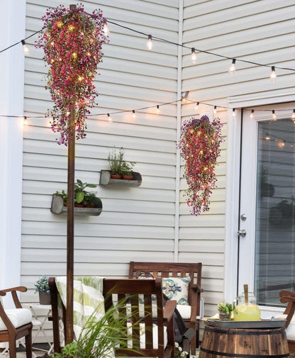 RECUTMS 4Pcs Fake Ferns Artificial Hanging Plants with 30 LED Lights Ivy Flowers Large Faux Hanging