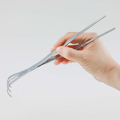 Wazakura 2 in 1 Bonsai Tweezers with Root Rake in Stainless Steel Made in Japan 8.6in (220mm)