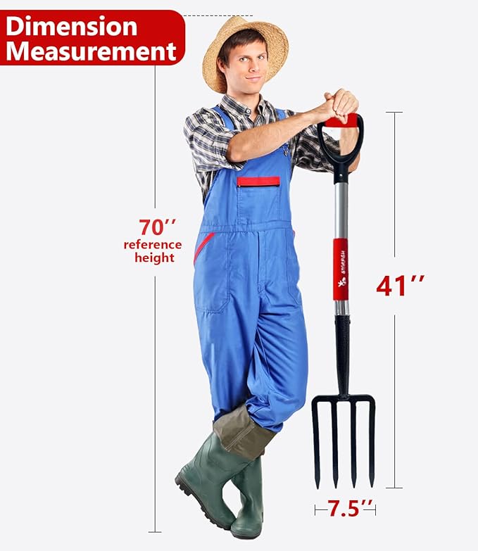 Digging Spading Fork Forged Steel with D Grip Handle 41??Premium 4-Tine Spading Digging Fork Sturdy