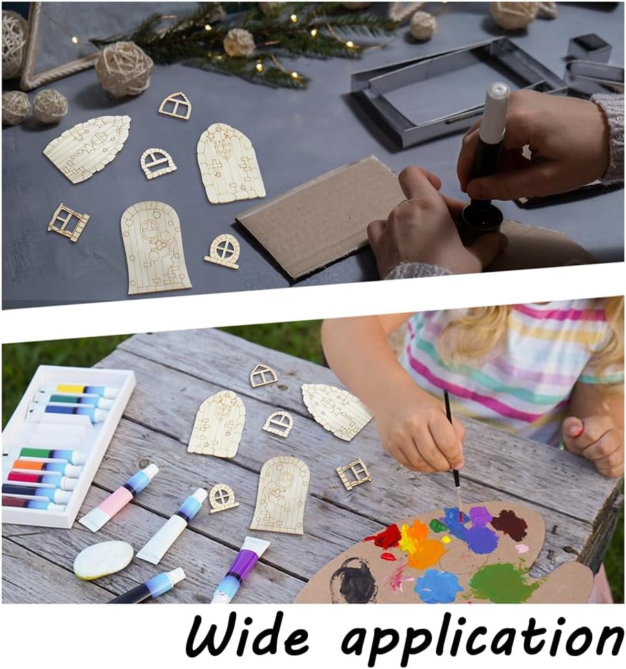 128 Pcs Fairy Doors, 16 Styles Wooden Miniature Garden Door Unfinished DIY Blank Windows for