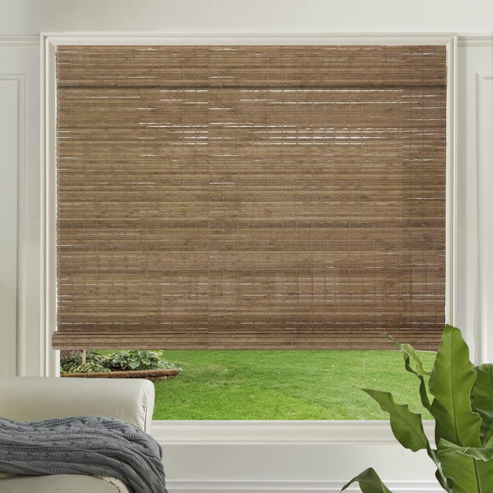 LETAU Cordless Wood Window Roller Shades, Bamboo Light Filtering Window Blinds for Indoor Home