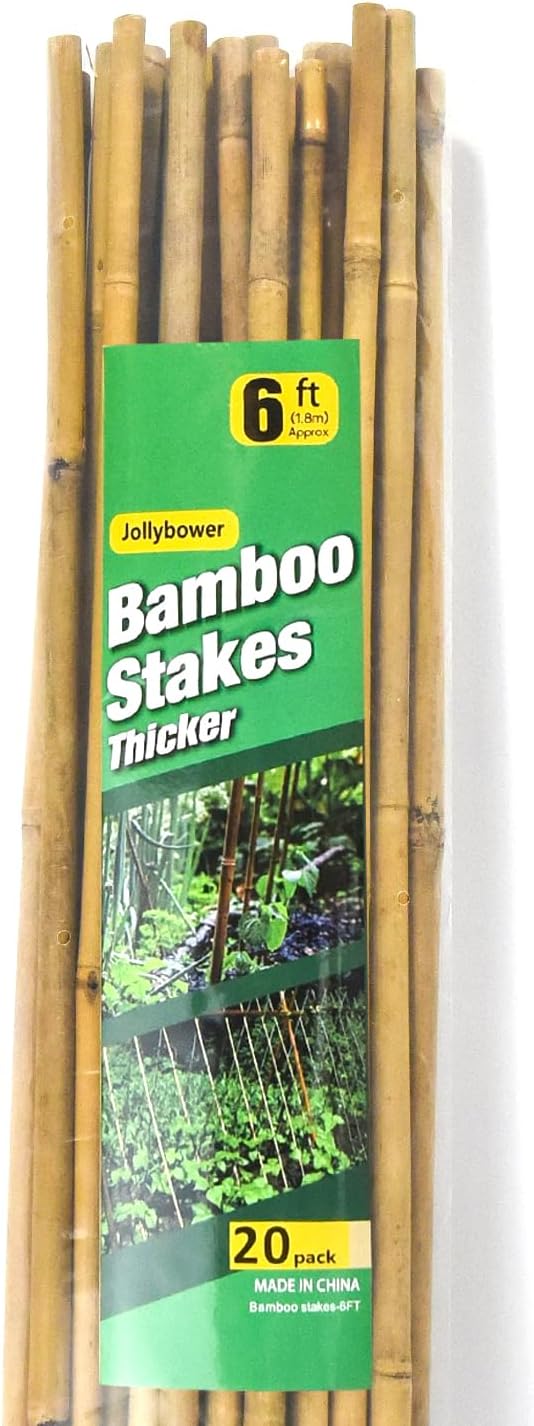 20pcs 5/8" D Thicker Heavy Duty Bamboo Stakes, 6FT Plant Stakes, Natural Garden Stakes for Tomato