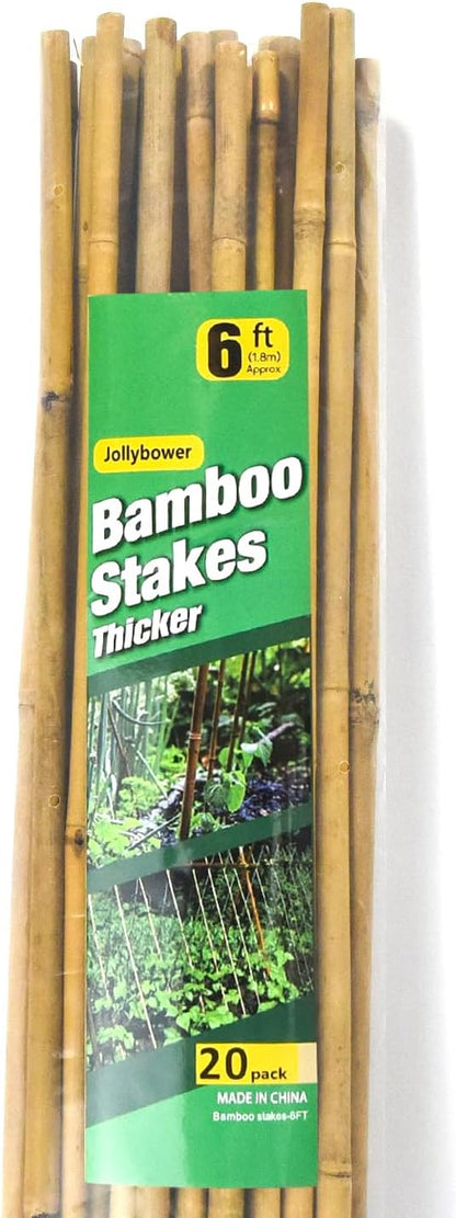 20pcs 5/8" D Thicker Heavy Duty Bamboo Stakes, 6FT Plant Stakes, Natural Garden Stakes for Tomato