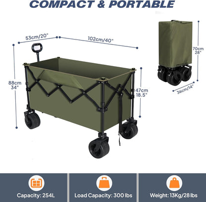 Chihee Garden Cart Collapsible Outdoor Utility Wagon Cart,Folding Beach Cart Oversized Capacity