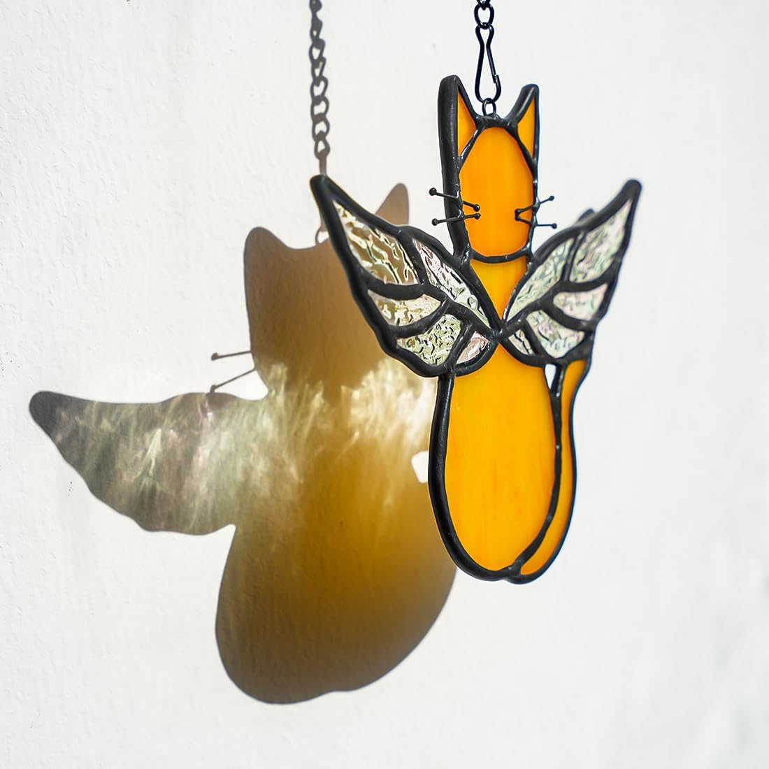 Orange Cat Memorial Gift Stained Glass Suncatcher,Angel Cat Decor Stained Glass Window