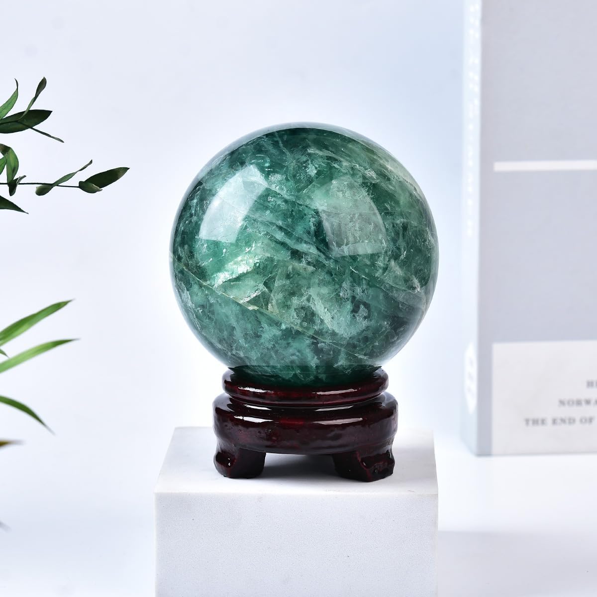 Large Green Fluorite Crystal Ball with Stand Natural Crystals Sphere Gemstone Ball Meditation