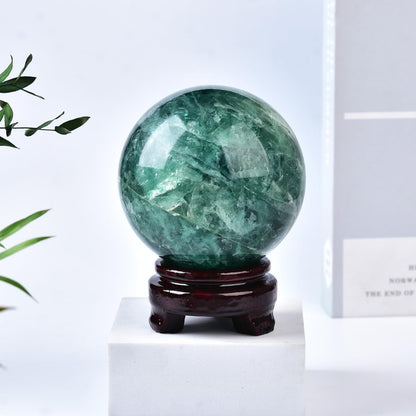 Large Green Fluorite Crystal Ball with Stand Natural Crystals Sphere Gemstone Ball Meditation
