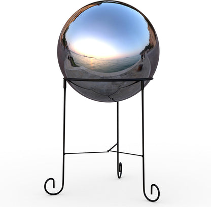Lulu Decor, Silver Stainless Steel Gazing Mirror Ball Size 14 with Stand
