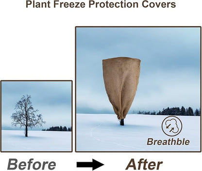 3 Pack 24'' x 40'' Reusable Warm Burlap Winter Plant Cover Bags with Drawstring Burlap Plant Covers