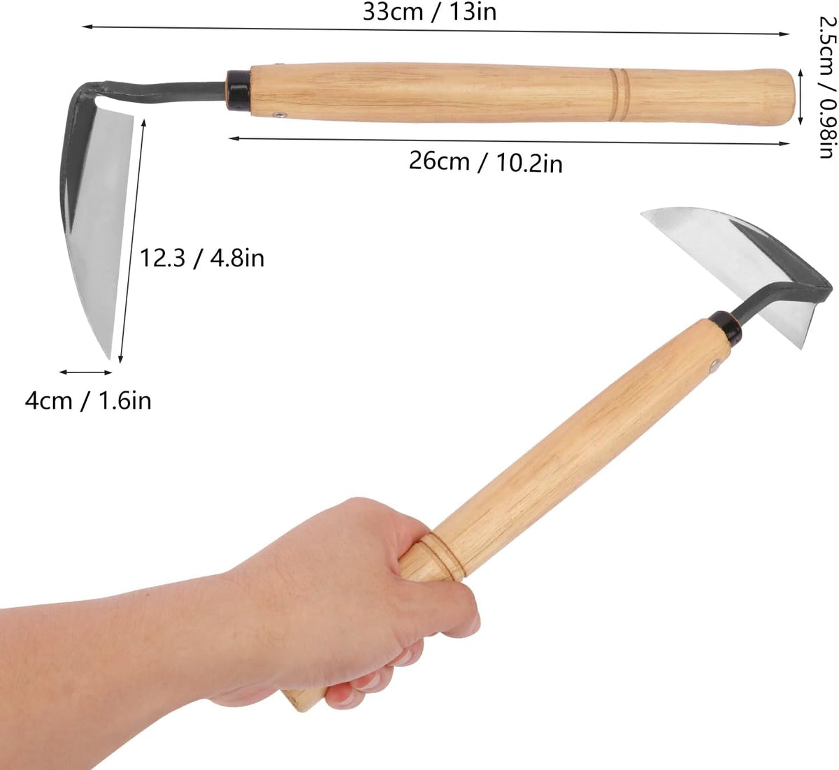 2 Pack Japanese Hand Weeding Sickle Garden Tools with Premium Composite Steel Curved Blade
