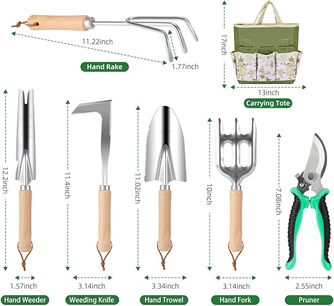 9-Piece Premium Gardening Tool Set for Women - Heavy Duty Stainless Steel Rust-Proof Tools with