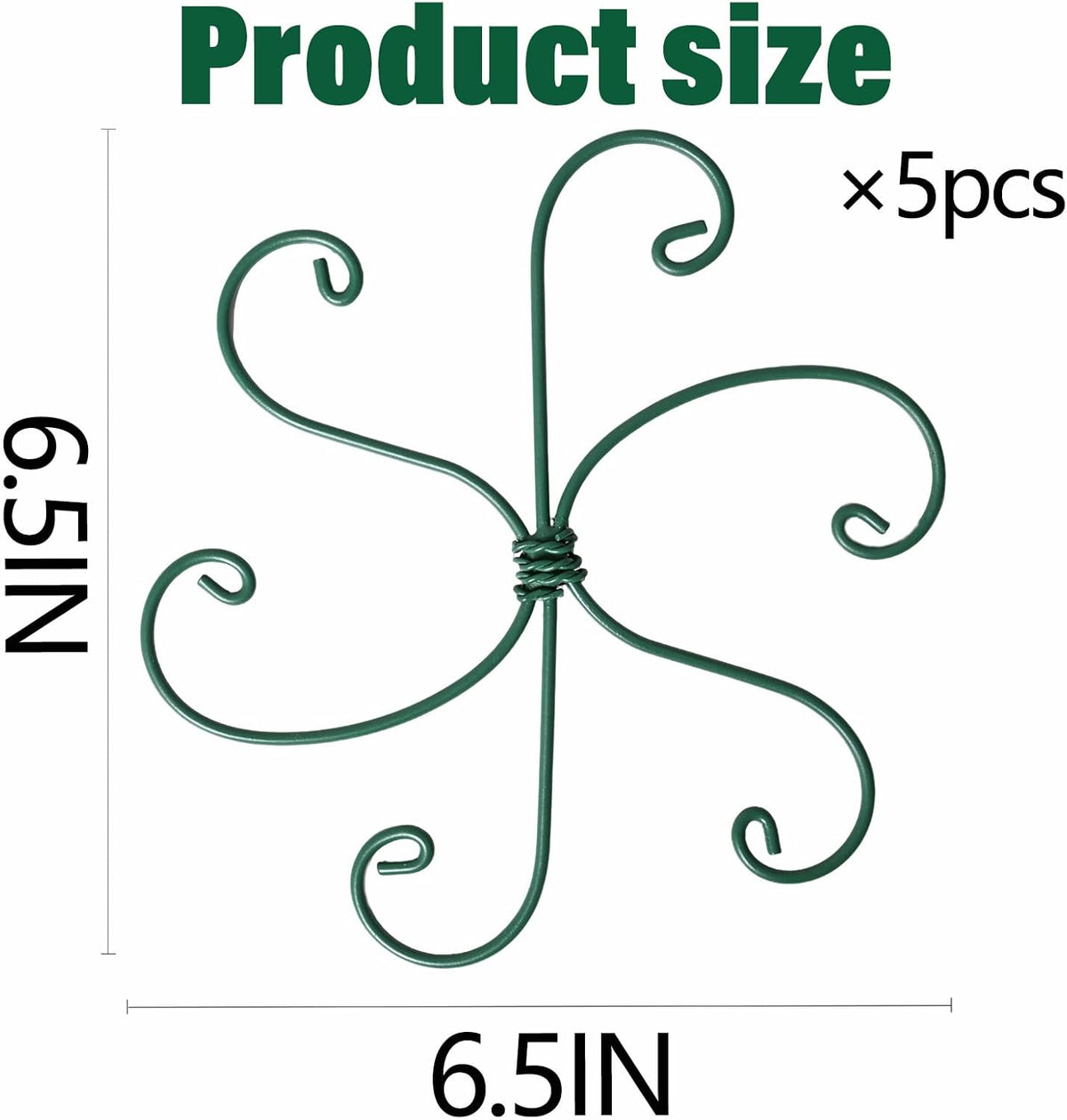 Monstera Plant Stem Support - 5 Pack 6.5"x6.5" Green Metal Stem Stabilizers, Adjustable Ring Clamps