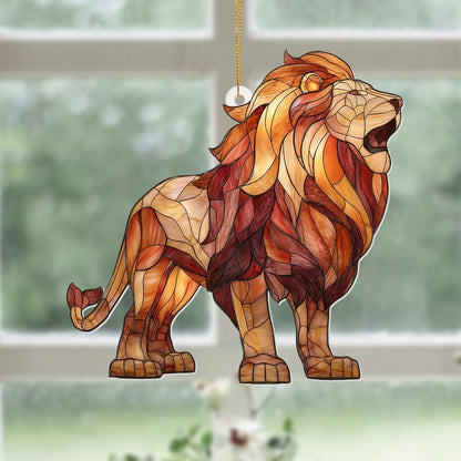 Lion Stained Glass Ornament Acrylic Window Hanging Sun Catcher – Wildlife Animal Decor for