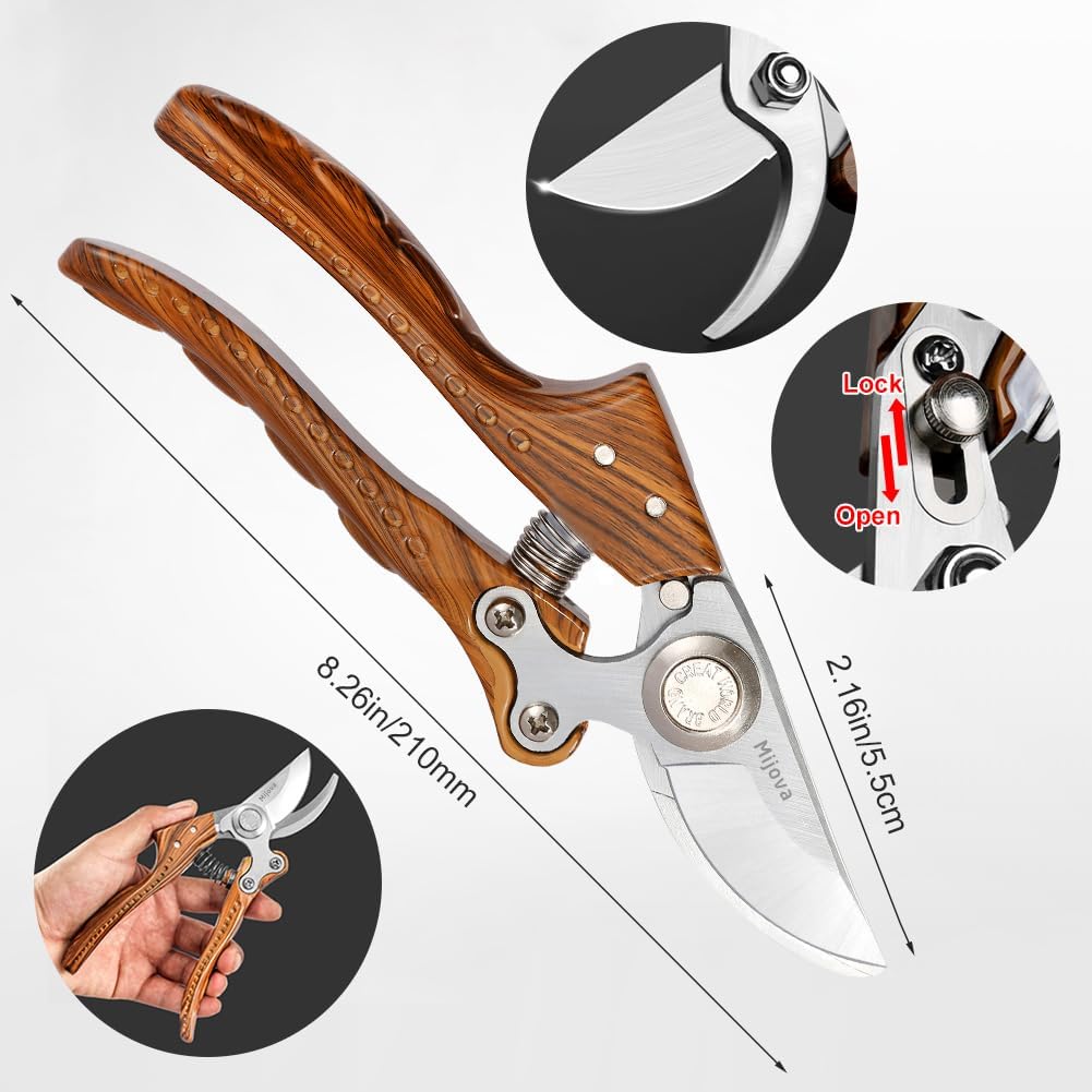 Garden Pruning Shears, Handheld Garden Shears for Heavy Duty, Ergonomic Gardening Tools for Pruning