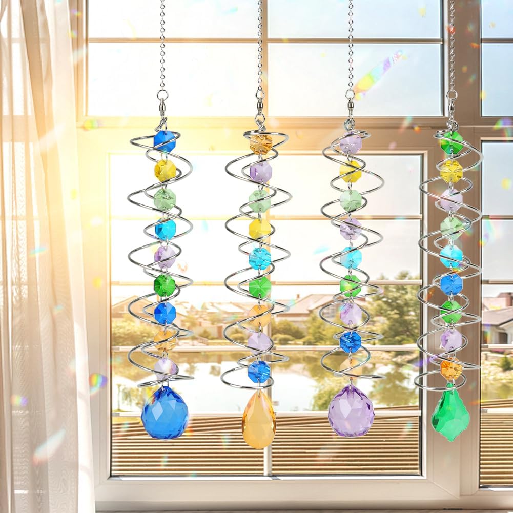 Sun Catchers, 4 Pcs Crystal Suncatchers for Indoor Windows Hanging Decorative Crystals Ball Prism