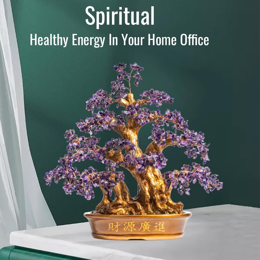 Natural Large Amethyst Tree,18" Amethyst Crystal Bonsai Tree(1300 Gemstone Count) Chakra Tree with