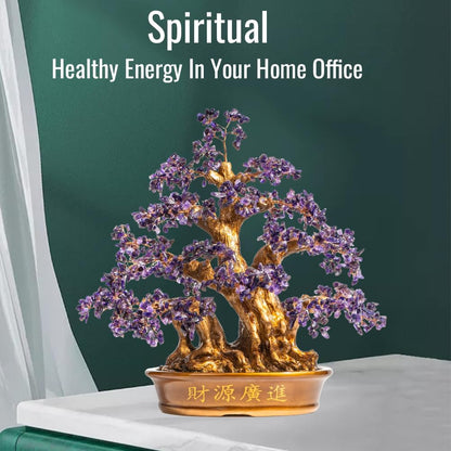 Natural Large Amethyst Tree,18" Amethyst Crystal Bonsai Tree(1300 Gemstone Count) Chakra Tree with