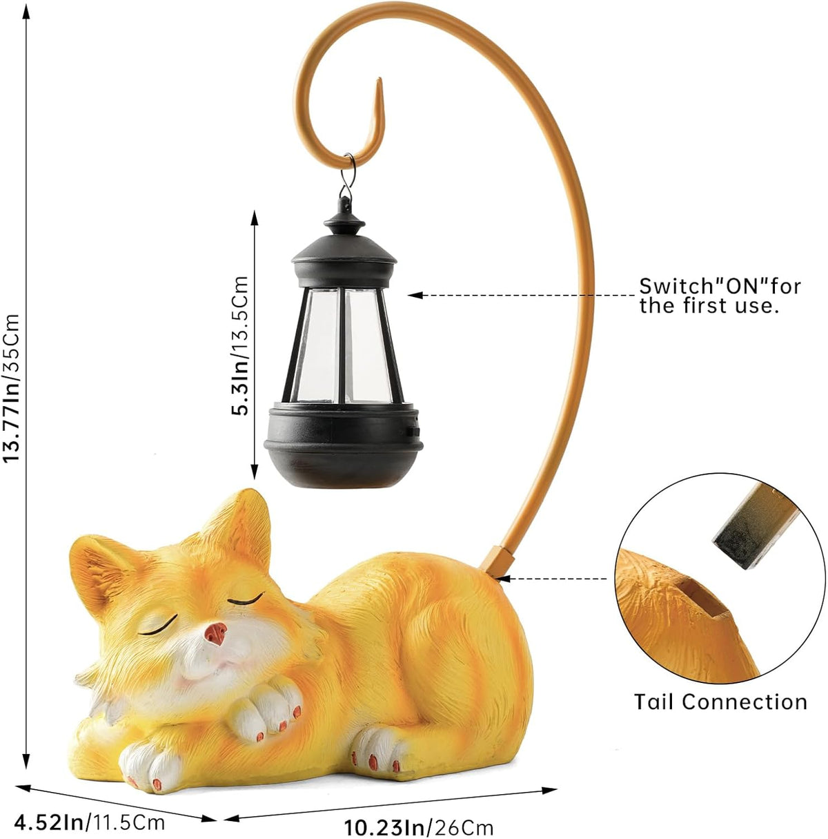 Outdoor Cat Figurine Garden Statue with Solar-Powered LED Light 13.77 Inches Tall Gift Garden