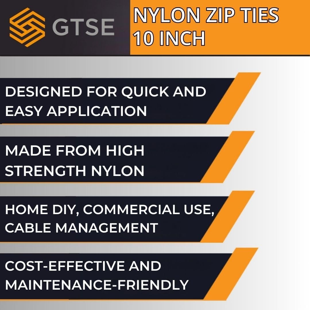 GTSE 10 Inch White/Clear Zip Ties, 100 Pack, 18lb Strength, UV Resistant Long Nylon Cable Ties