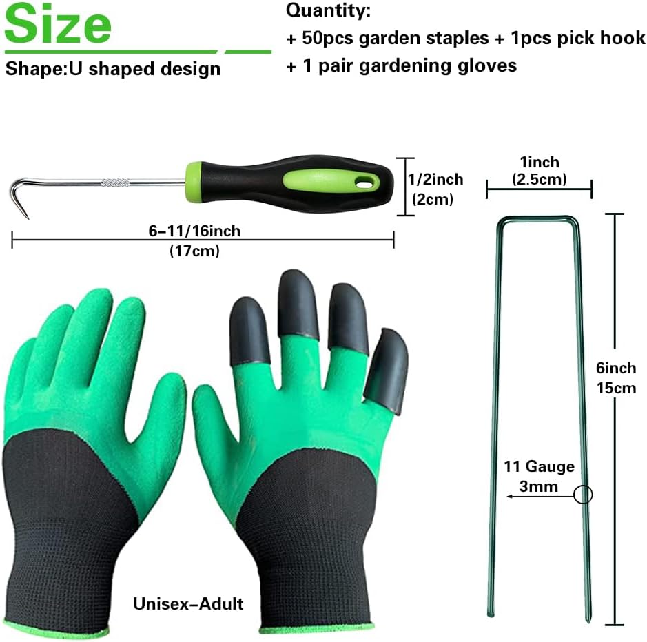 Bakulyor 50Pcs Green Landscape Staples 6 Inch Garden Artificial Turf Stakes Staples, 11 Gauge Lawn