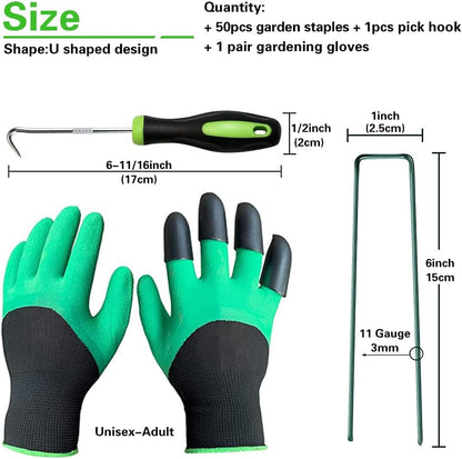 Bakulyor 50Pcs Green Landscape Staples 6 Inch Garden Artificial Turf Stakes Staples, 11 Gauge Lawn