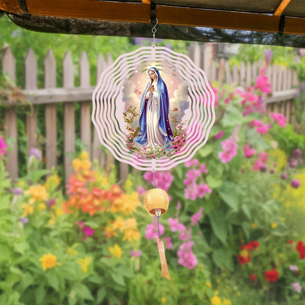 Virgin Mary Prayer Wind Spinner, Metal Wind Spinners Outdoor Indoor,Virgin Mary Hanging Garden