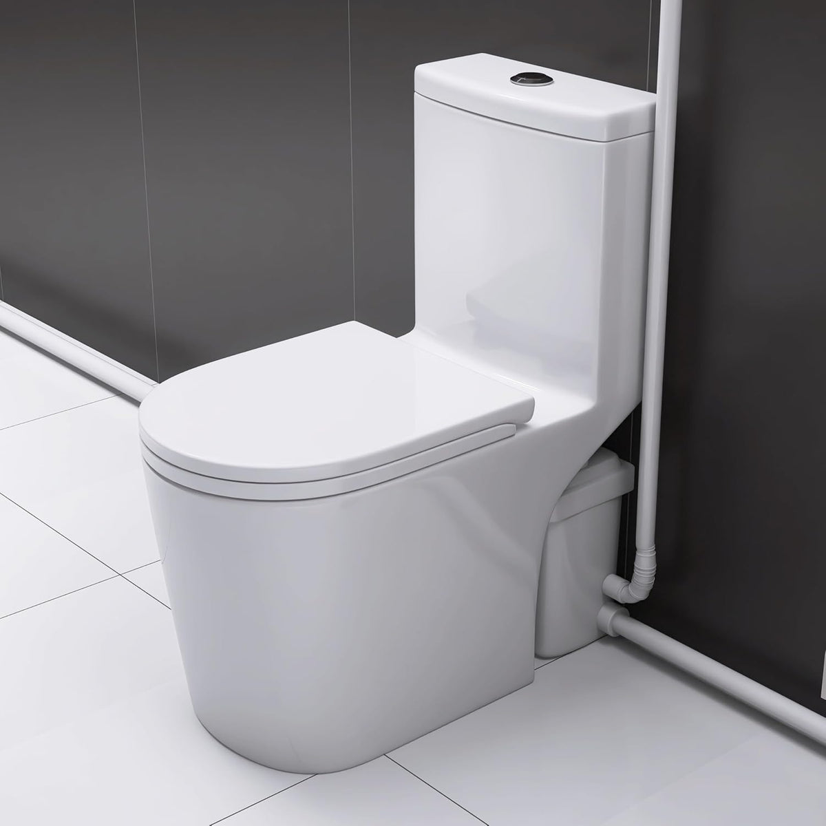 WinZo 450W Macerator Pump Toilet For Basement,Elongated 17-inch Tall Comfort Seat,Powerful