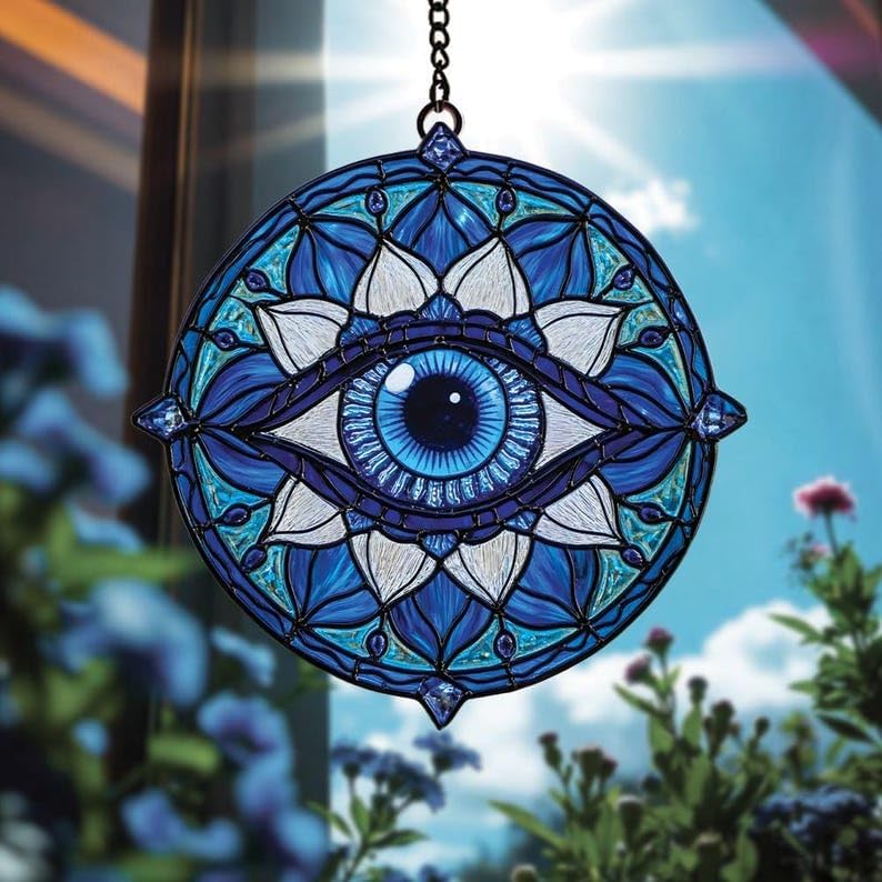 Mandala Evil Eye Acrylic Suncatcher Stained Glass Effect Boho Window Car Hanging Christmas Ornament