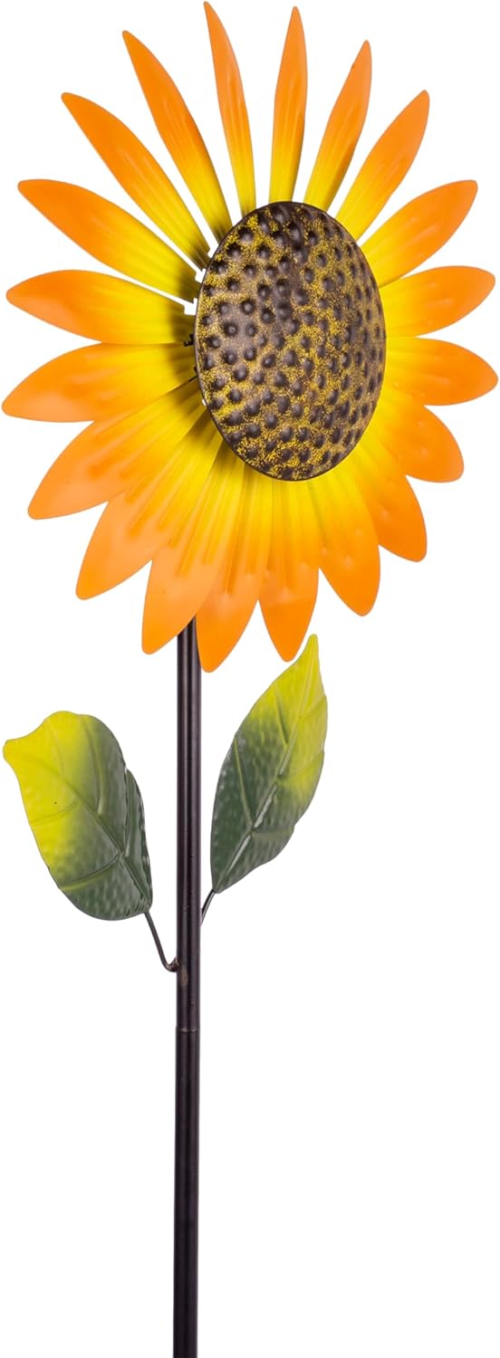 Viveta 2Pack Metal Sunflower Wind Spinner Outdoor,Kinetic Decorative Wind Sculpture wtih Sturdy