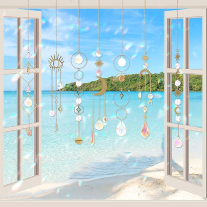 Sun Catchers, 10 Pieces Colorful Crystal Suncatcher with Chain Pendant Ornaments Hanging Crystals