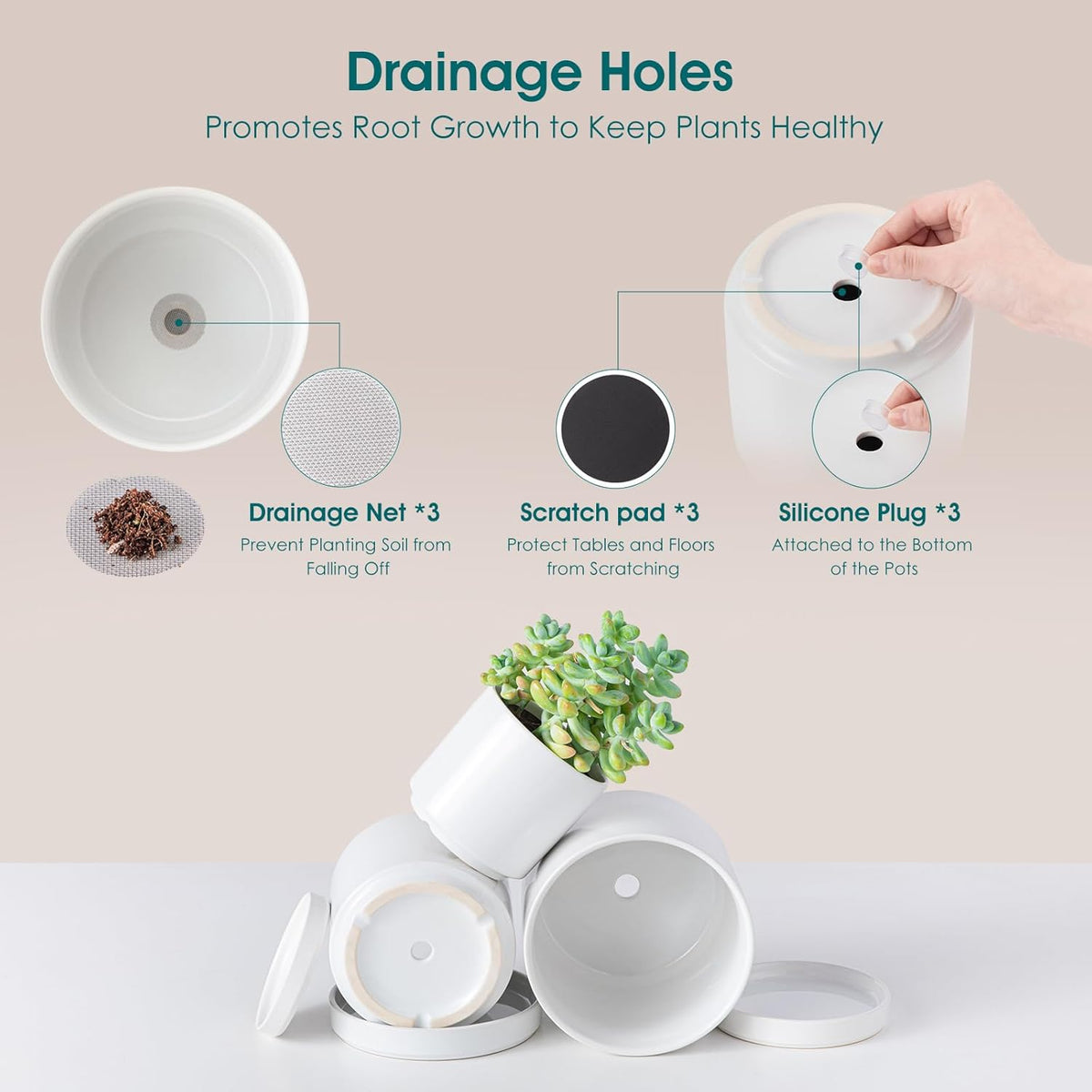 vancasso Ceramic Plant Pots, 3 Piece Planters for Indoor Plants, 4.25+5.25+6.25 Inch Flower Pots