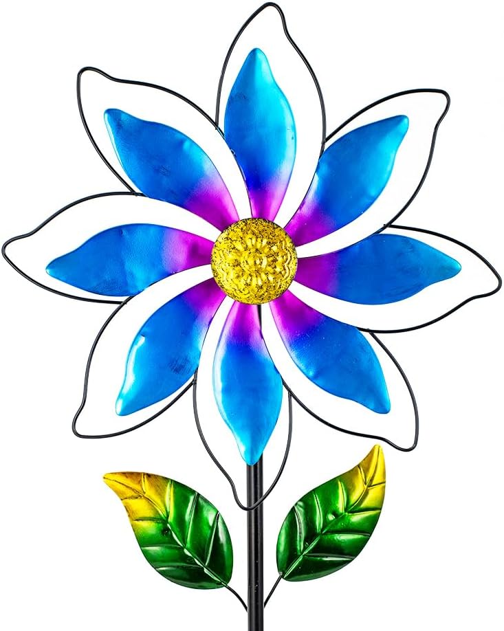 14'' Wind Spinners Outdoor, Flower Metal Garden Wind Spinners Outdoor, Kinetic Wind Sculptures &