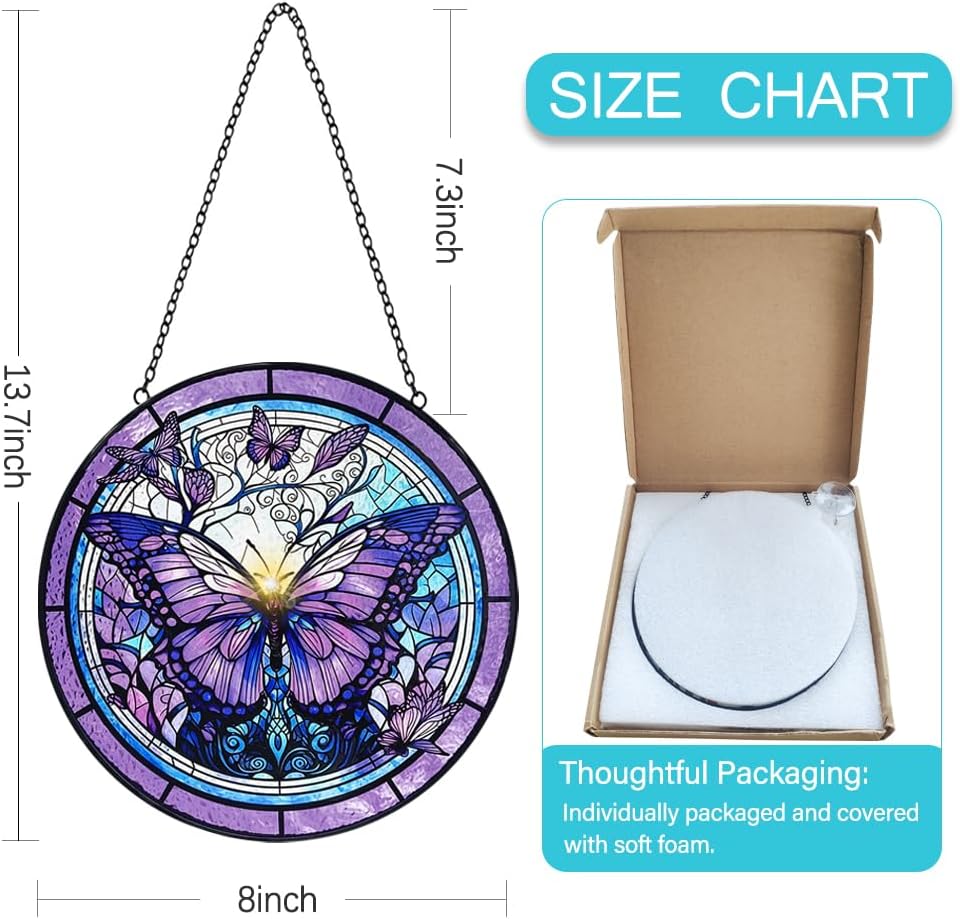 Butterfly Suncatcher Stained Glass Window Hanging - 8” Handmade Stained Glass Suncatchers for