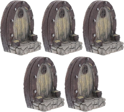 Mipcase Mini Garden Furniture Resin Simulation Wood Door for Micro Landscapes 5pcs Miniature Door