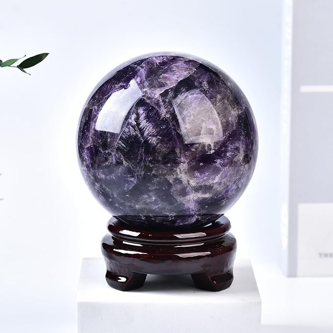Large Dream Amethyst Crystal Ball with Stand Healing Crystals Sphere for Meditation, Divination