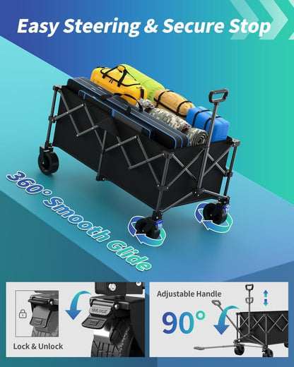 45.5" L Kitsure Collapsible Wagon - Heavy Duty Foldable Wagon with 440lbs Capacity, Adjustable