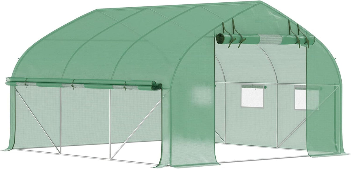 Outsunny 11.5' x 10' x 6.5' Walk-in Tunnel Greenhouse, Green House with Zippered Mesh Door, 7 Mesh