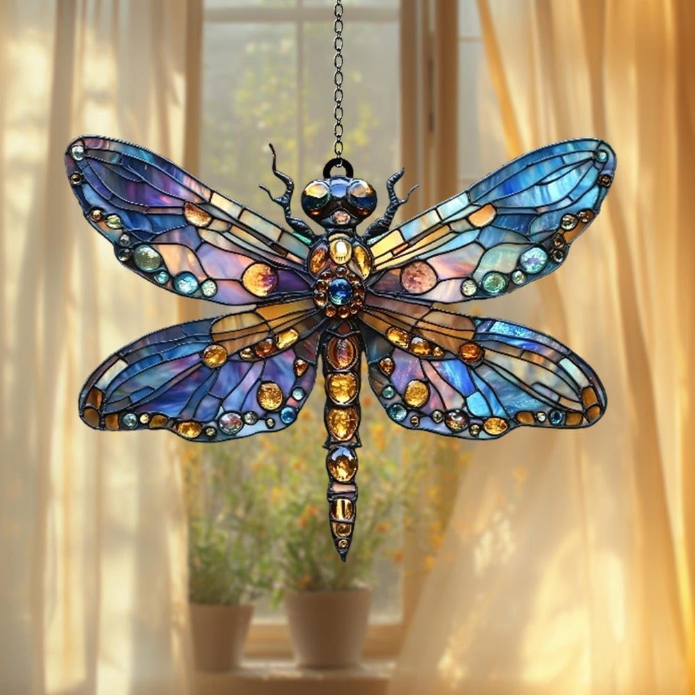 Boho Dragonfly Acrylic Suncatcher Stained Glass Effect Window Car Hanging Christmas Ornament Indoor