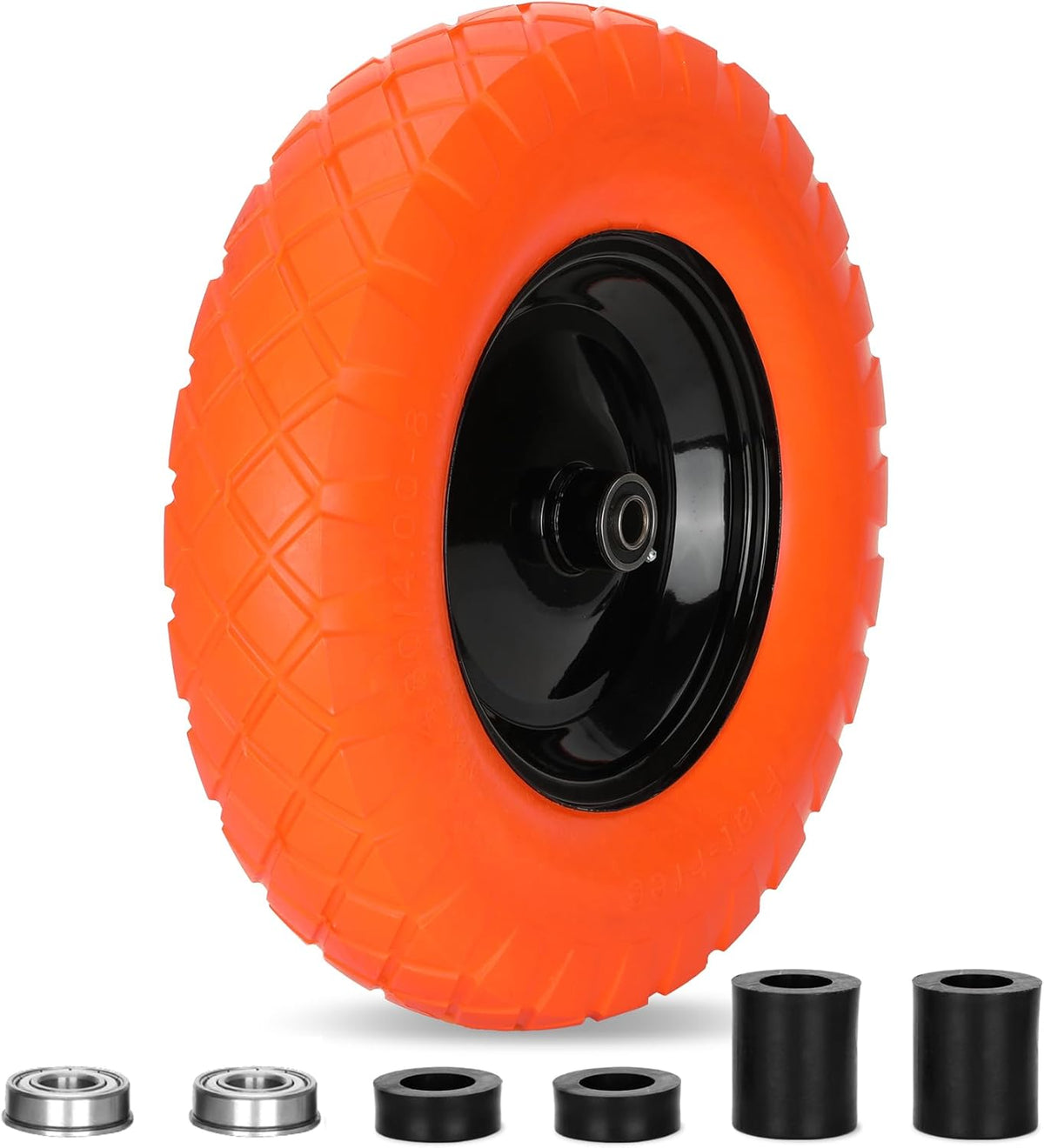 Upgraded 16" Flat Free Wheelbarrow Wheels and Tires, 4.80/4.00-8 Solid Tires with 5/8"&3/4"