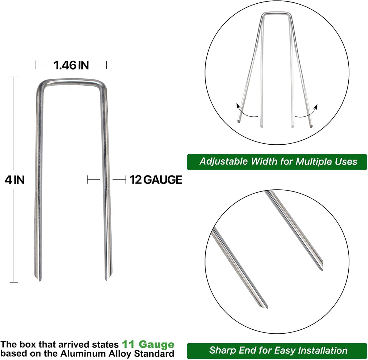 Landscape Staples 4 Inch 50 Pack Galvanized Garden Stakes Anti-Rust Landscape Pins for Weed Barrier