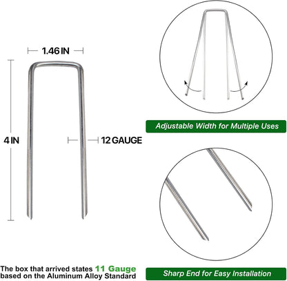 Landscape Staples 4 Inch 50 Pack Galvanized Garden Stakes Anti-Rust Landscape Pins for Weed Barrier