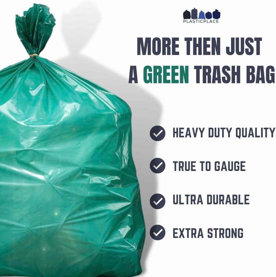 Plasticplace 64-65 Gallon Trash Can Liners for Toter │ 1.5 Mil │ Green Heavy Duty Garbage Bags │