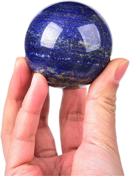 JIC Gem Lapis Lazuli Crystal Sphere Blue Quartz Crystal Ball with Wooden Stand Meditation Balls for