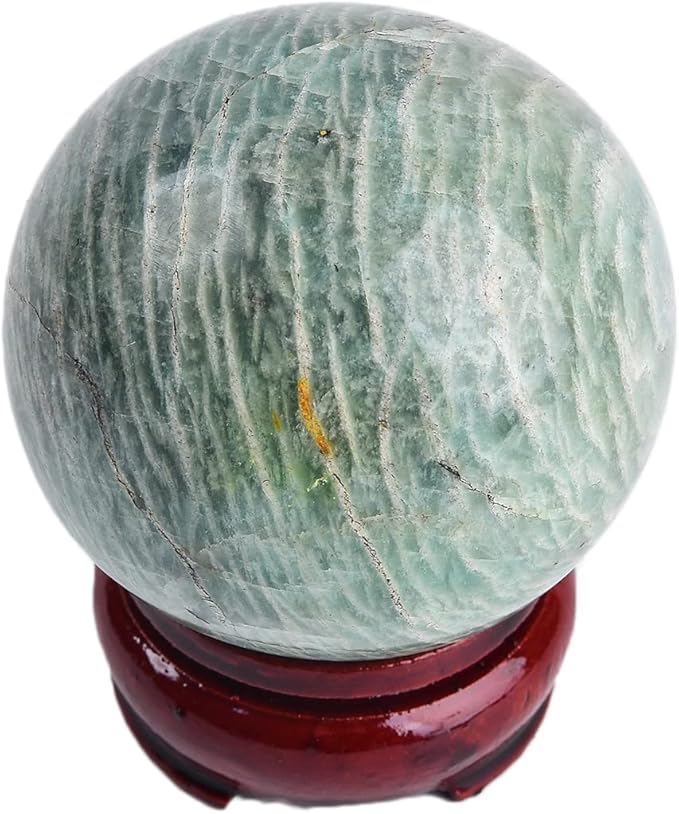 JIC Gem Natural Amazonite Crystal Ball with Wood Stand Gemstone Sphere, Polished Healing Energy