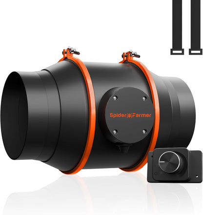 Spider Farmer 6 Inch Inline Duct Fan with RJ12 Speed Controller, 402 CFM Quiet EC Motor