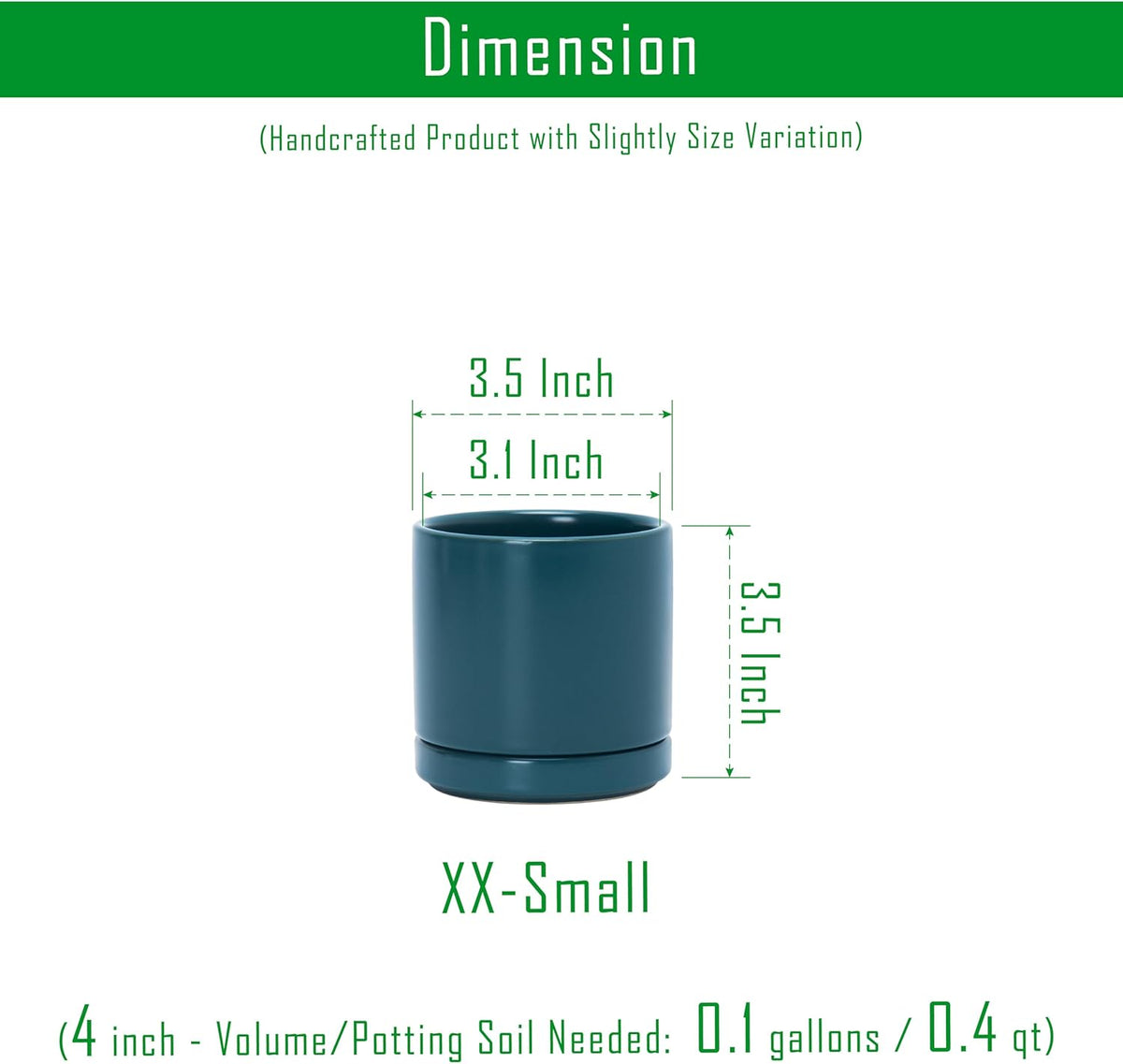 D'vine Dev Set of 2 Plants Pots, 3.5 Inch Ceramic Planter Pot for Plants with Drainage Hole and