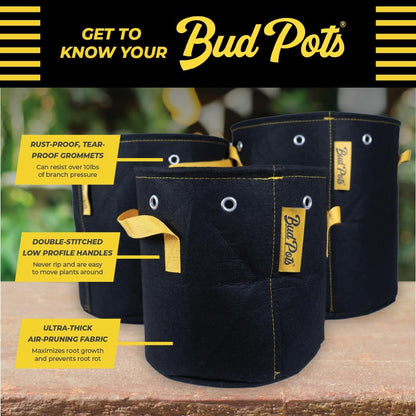 BudPots for Optimal Plant Growth | 25 Gallon Fabric Pots (94.5L) | 4-Pack | Metal Reinforced Rim