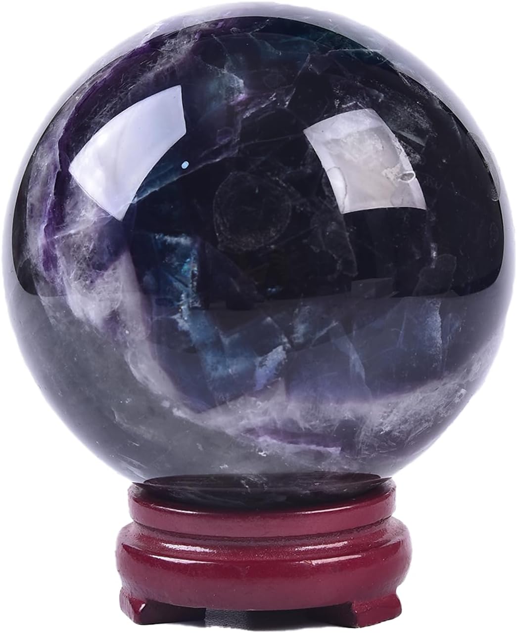 JIC Gem Large Crystal Sphere with Stand Colorful Fluorite Crystal Ball Gemstone Decorative Ball for