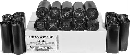 Aluf Plastics 12-16 Gallon Black Trash Bags (1000 Count) - 24" x 33" - 8 Micron Equivalent High